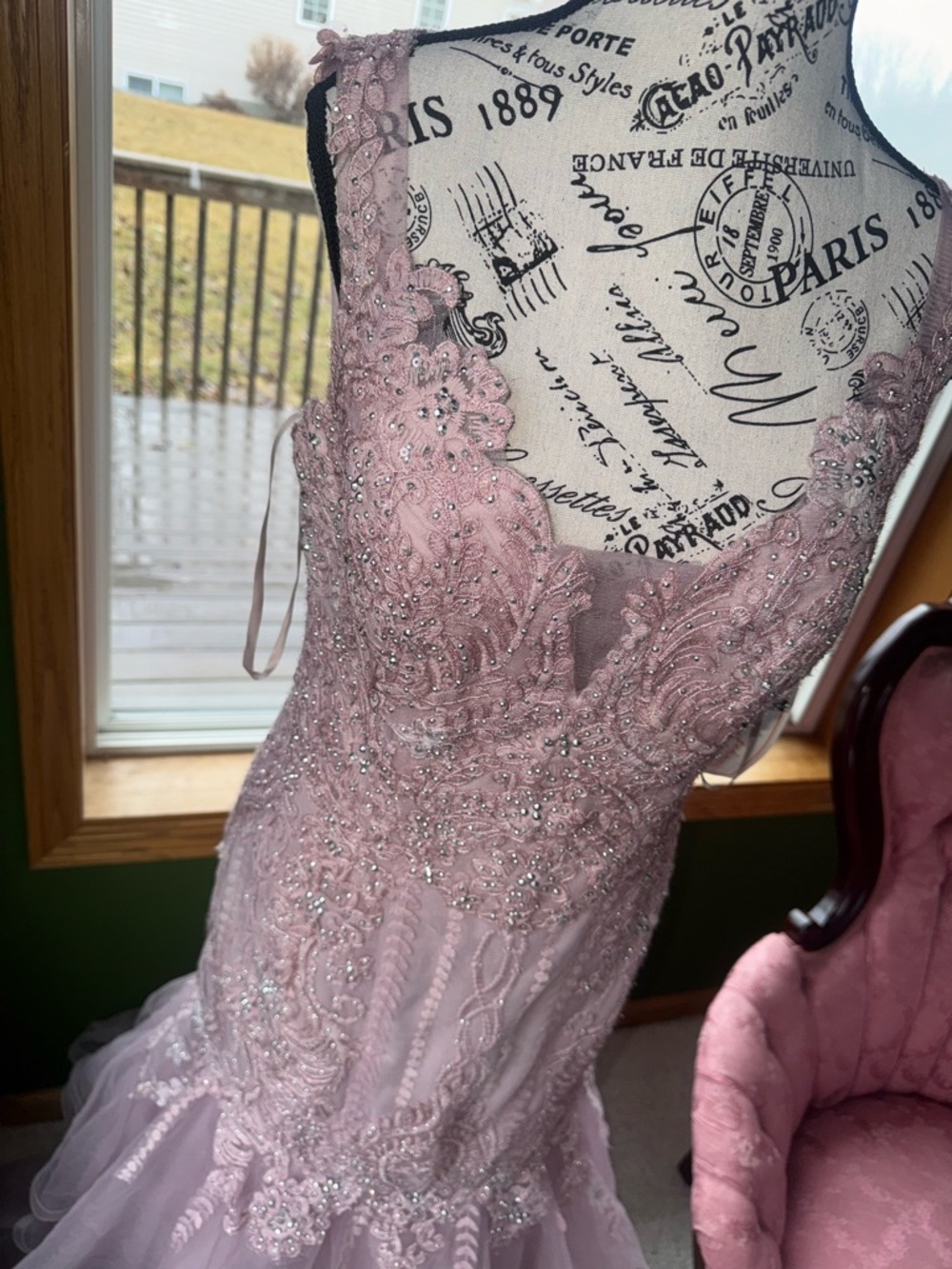 Dave & Johnny Dusty Pink Lace Mermaid Gown Style #A8518